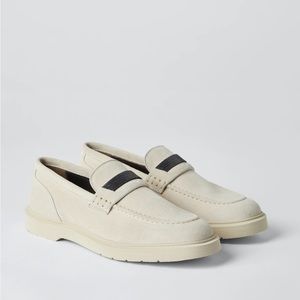 Brunello Cucinelli suede penny loafers size 38.5 chalk color